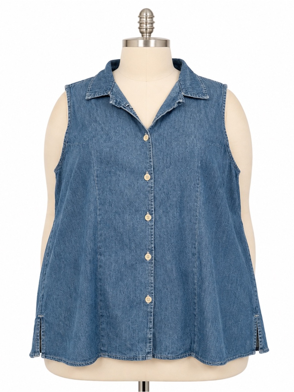 Venezia Sleeveless Button-Front Denim Tank in Blue